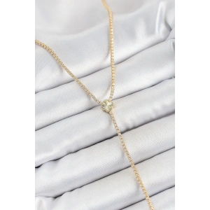 Pirinç Zirkon Taşlı Yonca Figürlü Y Model Gold Renk Kadın Kolye