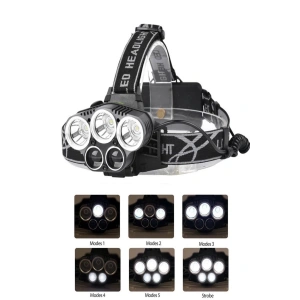 Ps-016 Usb Şarj Edilebilir 3000 Lümen 5 Led T6 Şarjlı Profesyonel Kafa Lambası