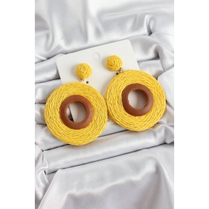 Sarı Halka Figürlü Hasır Örgü Model Gold Renk Kadın Küpe