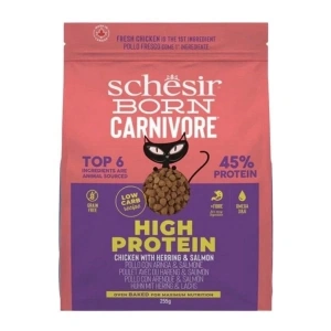 Schesir Born Carnivore Tavuklu Somonlu ve Ringa Balıklı Yetişkin Kedi Maması 255 Gr