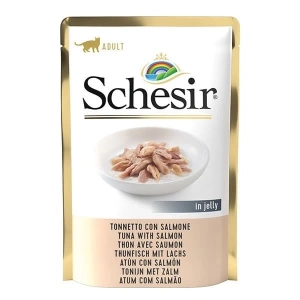 Schesir Jöleli Ton Balık ve Somonlu Yetişkin Konserve Kedi Maması 85 Gr
