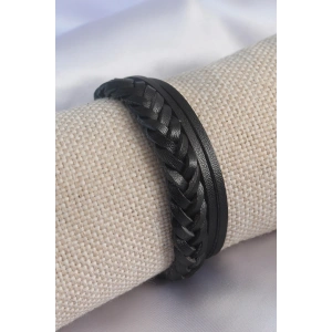 Siyah Burgu Model Deri Erkek Bileklik