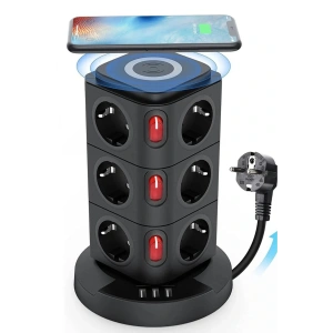 Termal Akım Korumalı Isıya Dayanıklı 3 Usb 12 Priz Ve Wireless Kablosuz Şarj 2.4 Amper Kablolu Priz