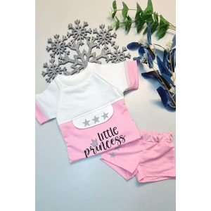 Yazlık Mini Şort Kısa Kol Kız Bebek Takım Little Princess Pembe