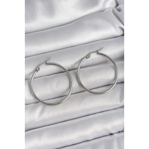 316 Çelik Gümüş Renk 33 mm Halka Model Kadın Küpe