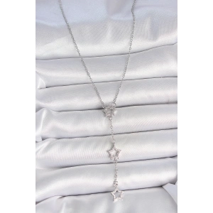 316L Çelik Gümüş Renk Zincir Zirkon Taşlı Yıldız Y Model Kadın Kolye