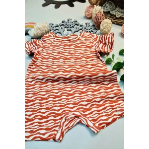 Kısa Paça Yazlık Gündelik Bebek Çıtçıtlı Zıbın %100 Pamuk Turuncu Dalgalı