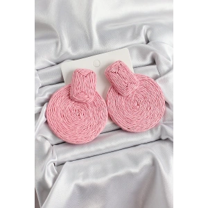 Pembe Daire Figürlü Hasır Örgü Model Gold Renk Kadın Küpe