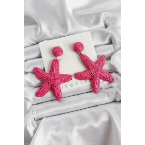 Pembe Deniz Yıldızı Figürlü Hasır Örgü Model Gold Renk Kadın Küpe