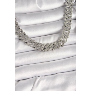 Pirinç Gümüş Renk Zirkon Taşlı Gurmet Kadın Kolye