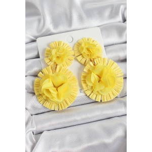 Sarı Gül Figürlü Tül Model Gold Renk Kadın Küpe