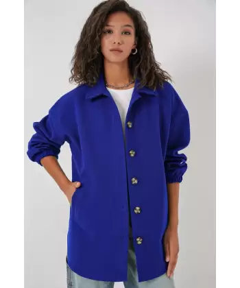 0674 Cepli Oversize Gömlek - Saks