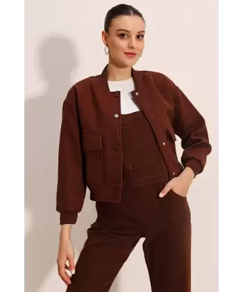 0688 Çift Cepli Bomber Ceket - Siyah