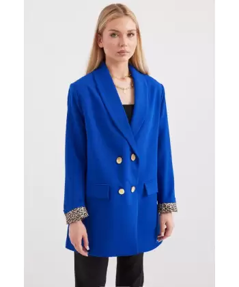 0704 Düğme Detaylı Blazer Ceket - Saks