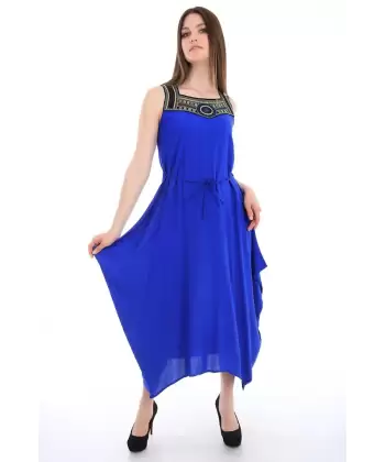 1512 Önü Nakışlı Elbise - Saks