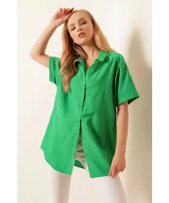 20120 Oversize Kısa Kollu Gömlek - Yeşil