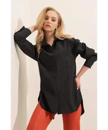 3952 Arkası Düğmeli Boyfriend Gömlek - Siyah
