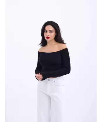 42241 TRİKO KAYIK YAKA CROP-ANTRASİT