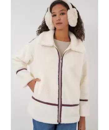 5173 Astarlı Peluş Ceket - Mürdüm