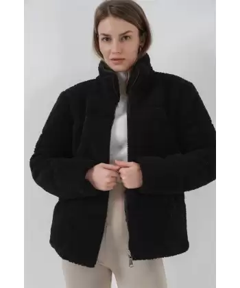 5178 Astarlı Peluş Mont - Beyaz