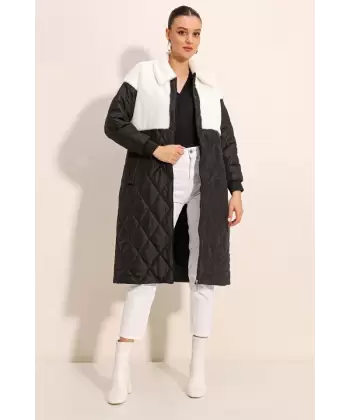 5185 Uzun Oversize Şişme Mont - Beyaz