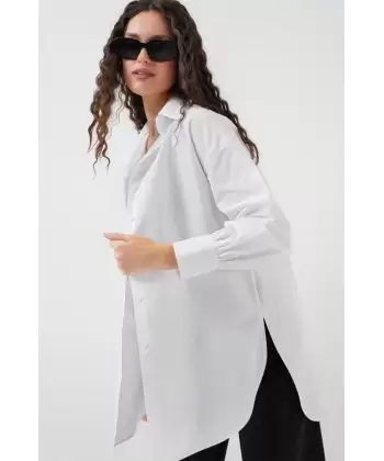 5946 Oversize Uzun Gömlek Tunik - Beyaz
