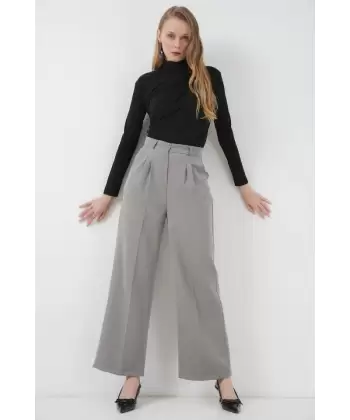 6647 Bol Paça Kumaş Pantolon - Krem