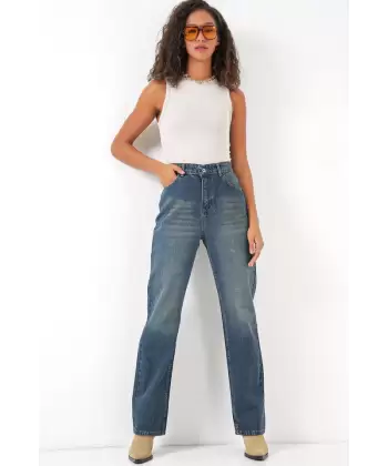 6687 Bol Paça Kot Pantolon - Mavi