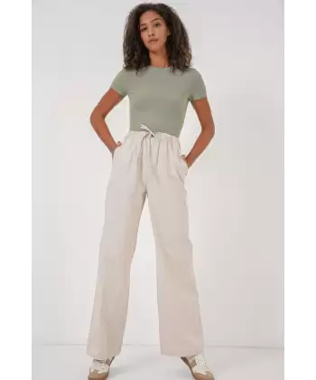 6690 Bol Paça Yüksek Bel Pantolon - Krem