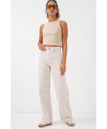 6704 Geniş Paça Yüksek Bel Kot Pantolon - Ekru