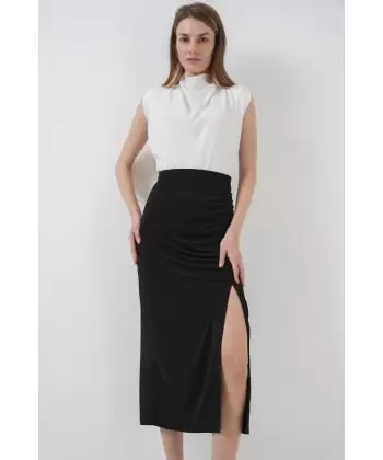 8033 Sandy Yırtmaçlı Etek - Siyah