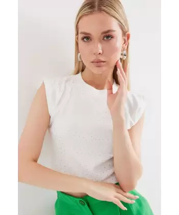 919 Halter Yaka Crop Bluz - Beyaz