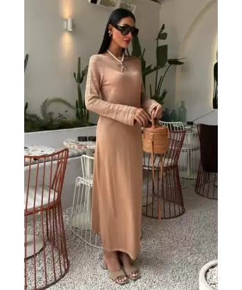 Ajur Detaylı Bisiklet Yaka Triko Elbise 2861