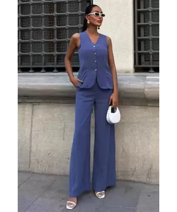 Arkası Bağcıklı Yelek Plazza Pantolon Modal Takım 10202-08