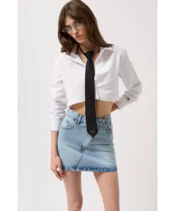 Asimetrik Kemer Denim Mini Etek