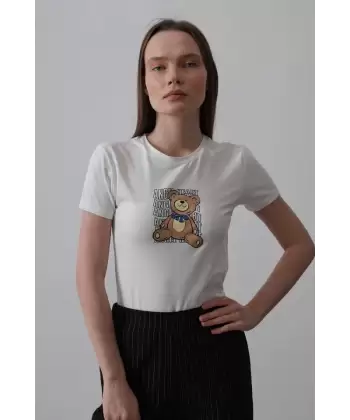 Baskı Detaylı T-shirt - Ekru