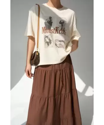 Baskılı T-Shirt - Ekru