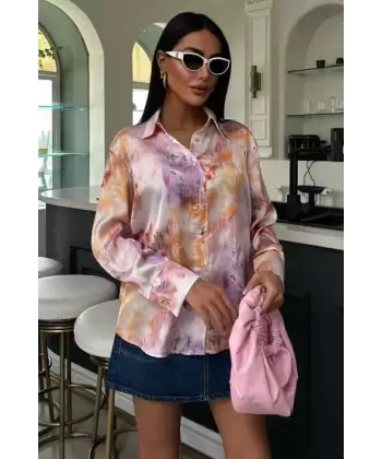 Batik Desenli Saten Gömlek 3409