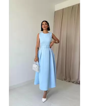 Bebe Mavi Halter Yaka Kloş Elbise