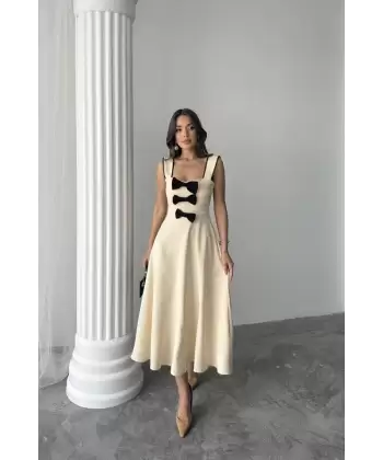 Pudra Fiyonk Garnili Dantelli Elbise