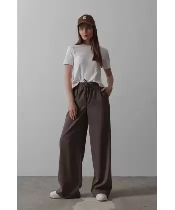 Beli Lastikli Bol Paça Pantolon - Lacivert
