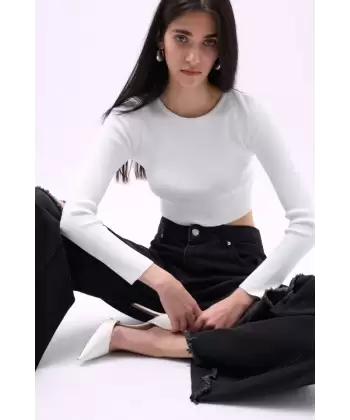 Bisiklet Yaka Dokulu Crop