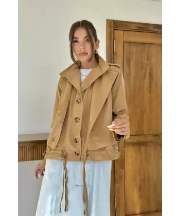 Camel Çift Katlı Kısa Ceket