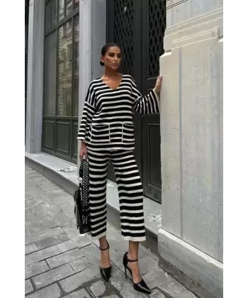 Candy Çizgili Straight Fit Pantolon Takım 9705-015