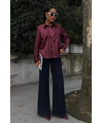 Chanel Saten Premium Çizgili Gömlek 3411