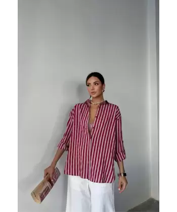 ÇİZGİLİ GÖMLEKKETEN - Bordo