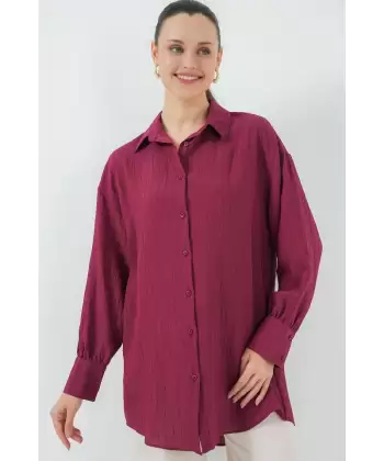 Çizgili Uzun Gömlek Tunik 5963 - Bordo