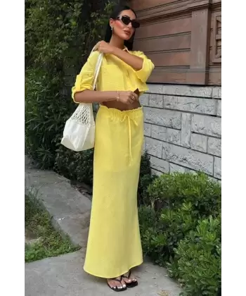 Crop Gömlekli Ve Eteği Büzgülü Tasarım Takım 10201