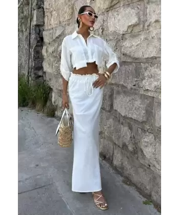 Crop Gömlekli Ve Eteği Büzgülü Tasarım Takım 10201
