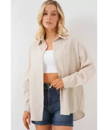 Çzigili Oversize Gömlek 20293 - Siyah